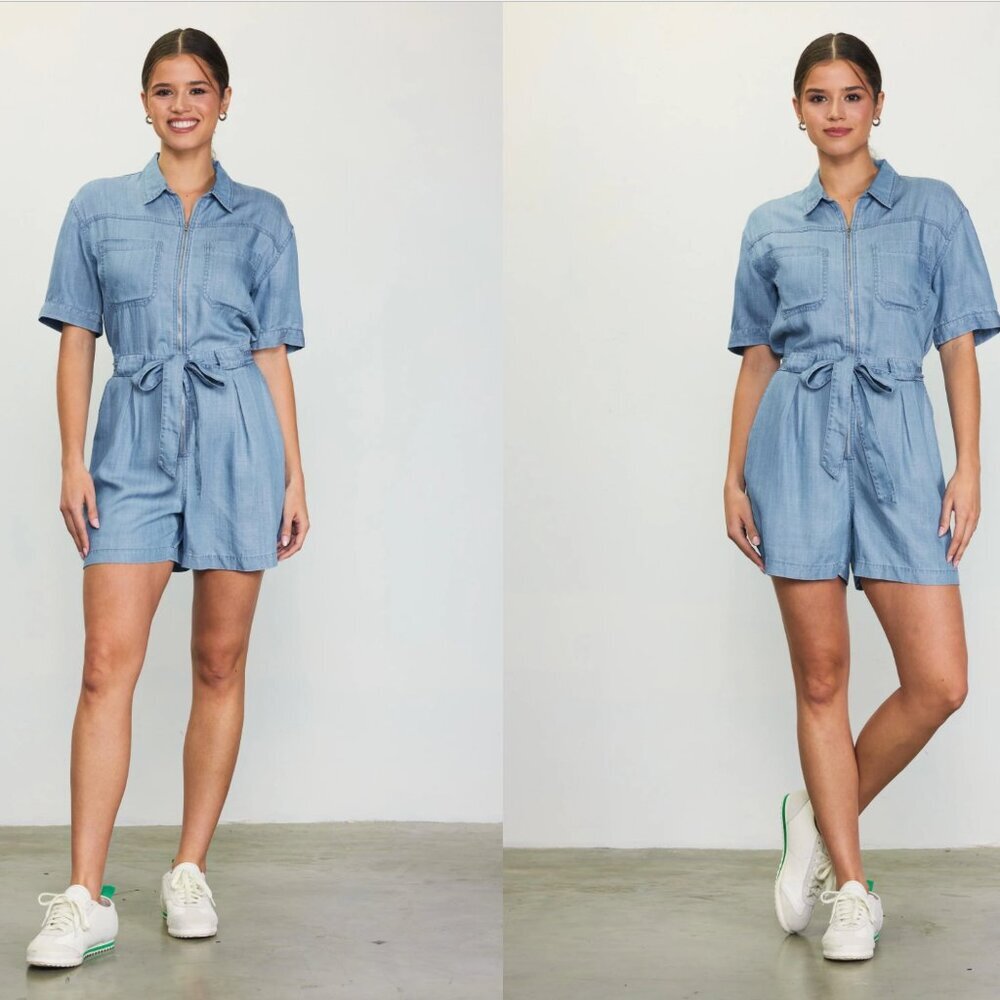 NWT - Blue B - Light Blue Tencel Romper - Size L